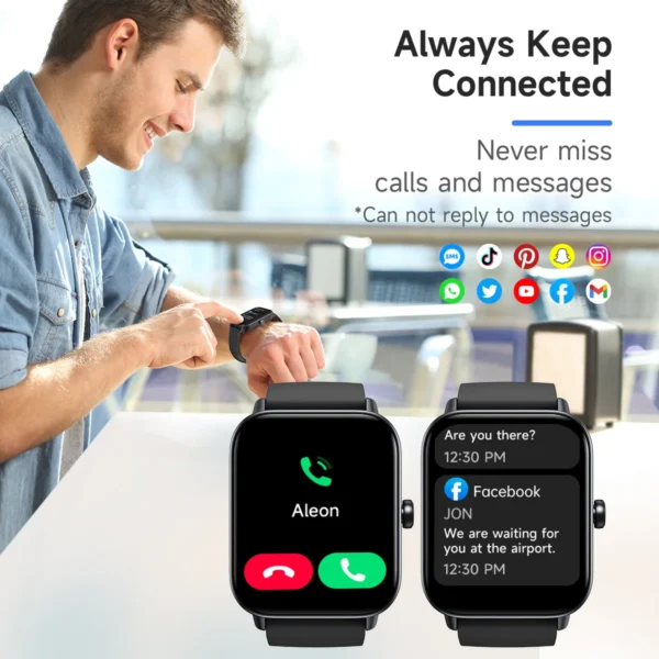 TOOBUR Smart Watch 1.8" Voice Assistant Compatible Android iOS Answer&Make Call Heart Rate Monitor Sleep Tracker Smart Watch - Image 6