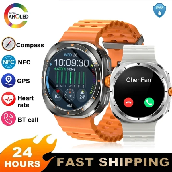 For Samsung Galaxy Watch 7 Ultra GPS Compass NFC Smart Watch Outdoor Sports Man AMOLED BT Call IP68 Galaxy 6 Upgraded Smartwatch