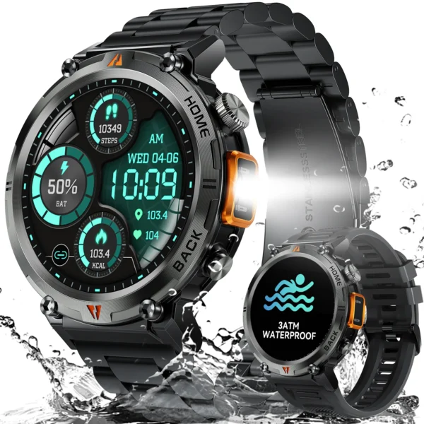 LaNikar KE3 Bluetooth Call Smart Watch Men Full Touch Screen Health Monitor With steel ring Men SmartWatch For IOS Android