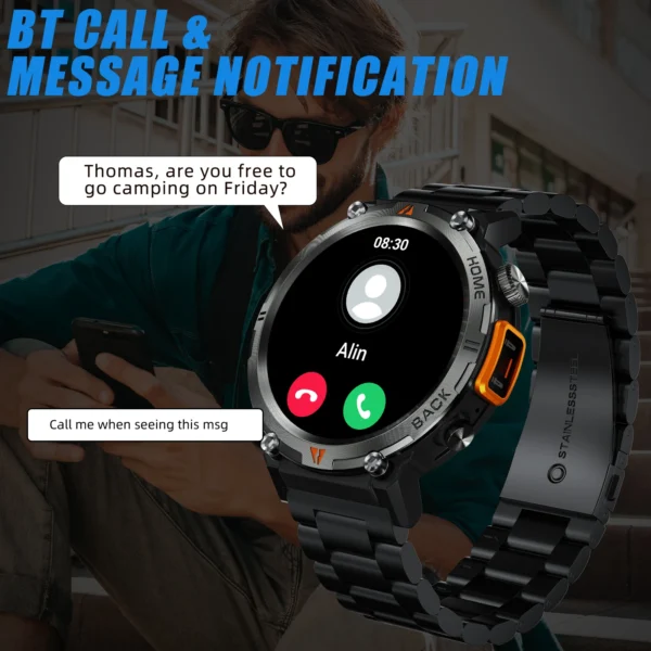 LaNikar KE3 Bluetooth Call Smart Watch Men Full Touch Screen Health Monitor With steel ring Men SmartWatch For IOS Android - Image 2