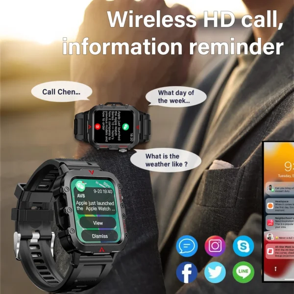 LAXASFIT Men Sports Smart Watch 1.71 Screen Blood Oxygen Bluetooth Talking Watch Multi Sport LED Flashlight Outdoor Smart Watch - Image 3